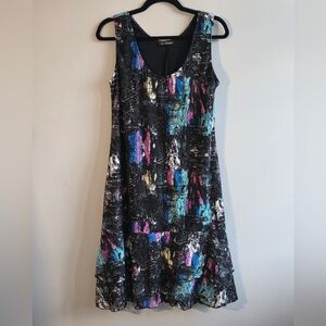 L'Atelier - Vintage Chic And Fun Abstract Design Midi Dress - Size L